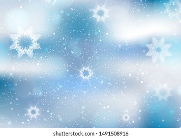 Winter, snow, snowflakes, glare. Creative abstract christmas background. Vector illustration for your design.