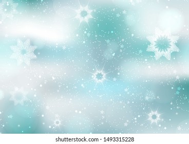 Winter, snow, snowflakes, glare. Creative abstract christmas background. Vector illustration for your design.