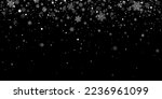 Winter snow snowflakes on black background. Vector