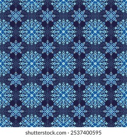 Winter Snow speck ice particles pixel seamless pattern. Christmas theme blue color wallpaper. Design for wrapping paper, background, wallpaper, fabric, carpet, decorative, textile.