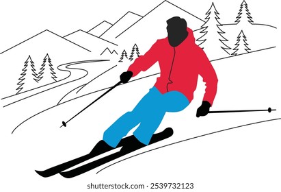 Winter snow sports Illustration, snowboarder skier skiing, Snowboarding.