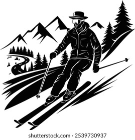 Winter Schneesport Silhouette Illustration, Snowboarder Skifahrer Ski, Snowboarden Silhouette