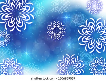 Winter snow, stars, glare milky way. Creative abstract christmas background. Bokeh effect. Vector illustration for your design.