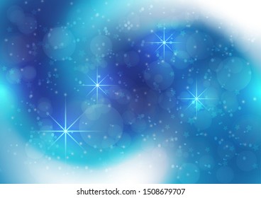 Winter, snow, stars, glare, milky way. Creative abstract christmas background. Bokeh effect. Vector illustration for your design.