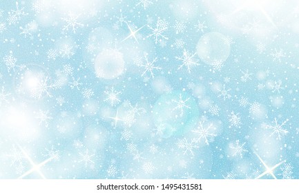 Winter snow texture. Vector illustration. Blue sky. Falling snow. Winter crystal. Christmas texture.