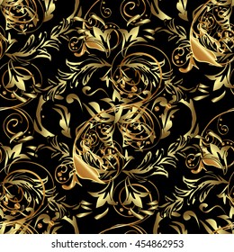 Winter snow texture wallpaper. Christmas gold snowflake seamless pattern. Symbol holiday, New Year celebration vector golden pattern with golden elements. Golden snowflakes on colors.