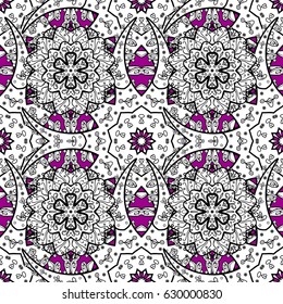 Winter snow texture wallpaper. Christmas white snowflake seamless pattern. Symbol holiday, New Year celebration vector white pattern. White snowflakes on magenta background.