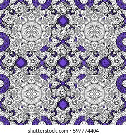 Winter snow texture wallpaper. Golden snowflakes on violet background. Symbol holiday, New Year celebration vector golden pattern with golden elements. Christmas gold snowflake seamless pattern.