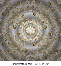 Winter snow texture wallpaper. Symbol holiday, New Year celebration vector golden pattern. Golden snowflakes on gray, neutral and beige colors. Christmas golden snowflake ornamenta pattern.