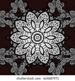 Winter snow texture wallpaper. Symbol holiday, New Year celebration vector white pattern. Christmas white snowflake seamless pattern. White snowflakes on brown background.
