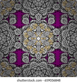 Winter snow texture wallpaper. Symbol holiday, New Year celebration vector golden pattern with golden elements. Christmas gold snowflake seamless pattern. Golden snowflakes on magenta background.