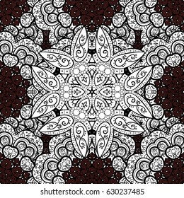 Winter snow texture wallpaper. Vintage snowflakes on brown background. Symbol holiday, New Year celebration vector white pattern. Christmas white snowflake ornamental pattern.