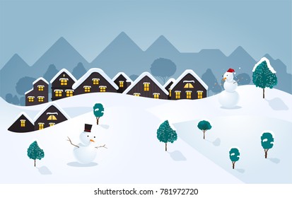 Winter snow town design scene. background illustration