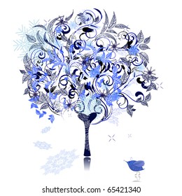 Winter snow tree decorated