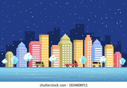 Winterschneebaum Schneefall Städtebau Illustration
