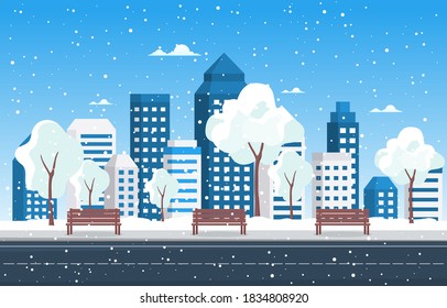 Winter Snow Tree Snowfall City Building Landscape Illustration