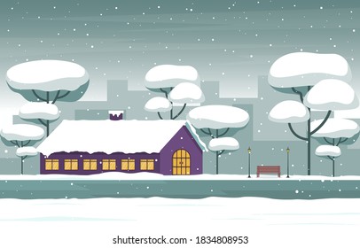 Winterschneebaum Schneefall Landschaftsbild Illustration