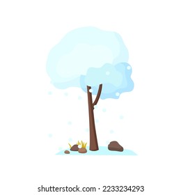 Winter snow tree. Wintertime. Vector cartoon flat illustration.