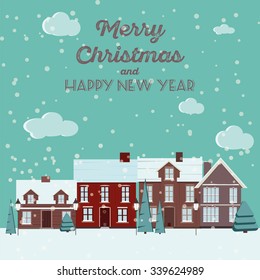 Winter Snow Urban Countryside Landscape City Village Real Estate New Year Christmas Night and Day Background Modern Flat Design Icon Template Vector Illustration