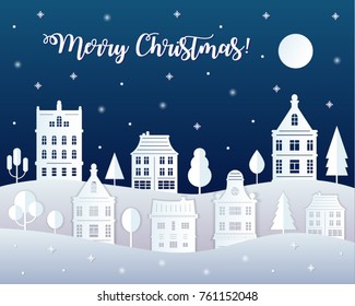 Winter snow urban countryside landscape village. Vector illustration