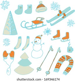 Winter and snow utensils. Vector
