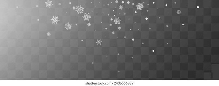 Winter Snow Vector Transparent Panoramic Background. Christmas Snowfall Pattern. Gray Fantasy Holiday. Sky Snowflake Wallpaper.