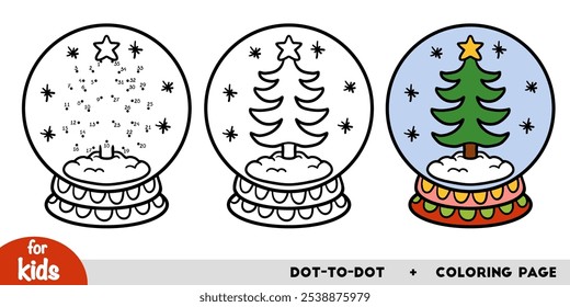 Winter Snowball with Christmas tree, education dot to dot game for children. Christmas activity worksheet