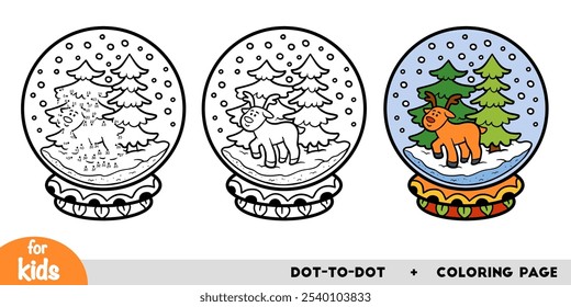 Winter Snowball with deer, education dot to dot game for children. Christmas activity worksheet