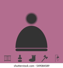 Winter snowboard cap icon flat. Simple vector grey pictogram and bonus symbol