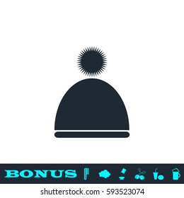 Winter snowboard cap icon flat. Black pictogram on white background. Vector illustration symbol and bonus button