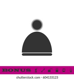 Winter snowboard cap icon flat. Black pictogram on white background. Vector illustration symbol and bonus button