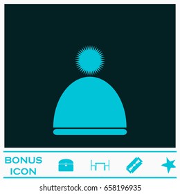 Winter snowboard cap icon flat. Blue pictogram on dark background. Vector illustration symbol and bonus icons