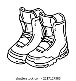 Winter Snowboarding Boots for Kids Part of Winter Accessories and Activities Hand Drawn Icon Set Vector.