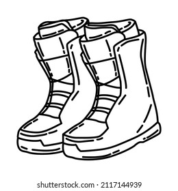 Winter Snowboarding Boots For Men Part Of Winter Accessories And Activities Hand Drawn Icon Set Vector.