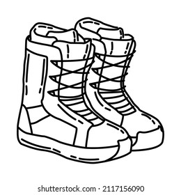 Winter Snowboarding Boots For Women Part Of Winter Accessories And Activities Hand Drawn Icon Set Vector.