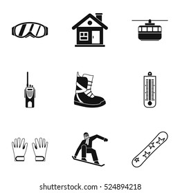 Winter snowboarding icons set. Simple illustration of 9 winter snowboarding vector icons for web