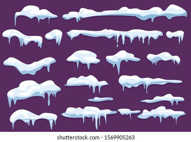 Winter snowcap. Weather decoration elements snow frozen icicles snowflake vector kit