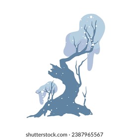 Winter snow-covered tree. Seasonal elements for decoration and landscapes. Vector graphics.