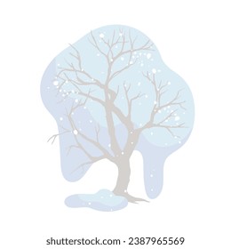 Winter snow-covered tree. Seasonal elements for decoration and landscapes. Vector graphics.