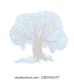 Winter snow-covered tree. Seasonal elements for decoration and landscapes. Vector graphics.