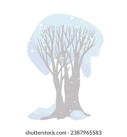Winter snow-covered tree. Seasonal elements for decoration and landscapes. Vector graphics.