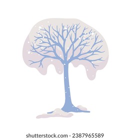 Winter snow-covered tree. Seasonal elements for decoration and landscapes. Vector graphics.