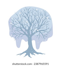 Winter snow-covered tree. Seasonal elements for decoration and landscapes. Vector graphics.