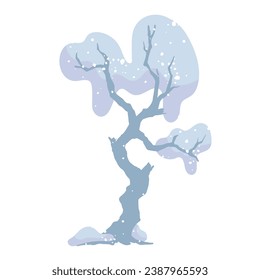 Winter snow-covered tree. Seasonal elements for decoration and landscapes. Vector graphics.