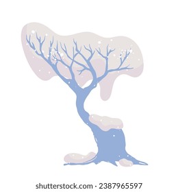 Winter snow-covered tree. Seasonal elements for decoration and landscapes. Vector graphics.