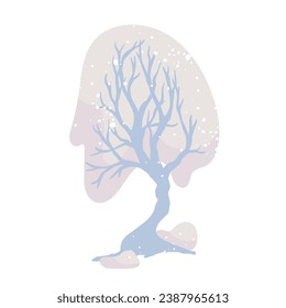 Árbol cubierto de nieve en invierno. Elementos de temporada para la decoración y paisajes. Gráficos vectoriales.