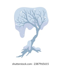 Winter snow-covered tree. Seasonal elements for decoration and landscapes. Vector graphics.