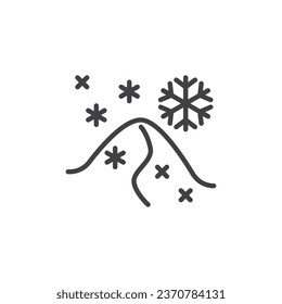 Winter snowdrift line icon. linear style sign for mobile concept and web design. Snowdrift and snowflakes outline vector icon. Winter symbol, logo illustration. Vector graphics