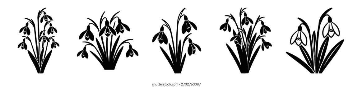 Diseño del Vector de las gotas de nieve del invierno con la silueta negra y el fondo blanco