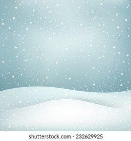The winter snowfall, blue daytime sky and snowdrift Christmas background